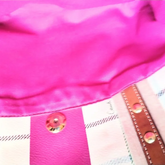 Coach Heritage Fuchsia Stripe Multi Plaid Tattersall Tote. - Picture 8 of 14